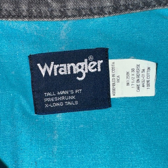 Vtg Wrangler Brushpopper Shirt 17.5 38 XLT Western Rodeo Cowboy Black Blue 90s - Picture 5 of 9